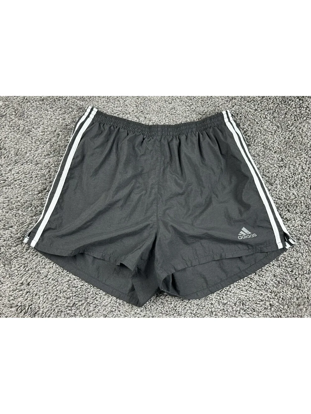 Vintage Y2K Adidas Running Shorts Mens Black 3 Stripe Nylon Lined Sz M